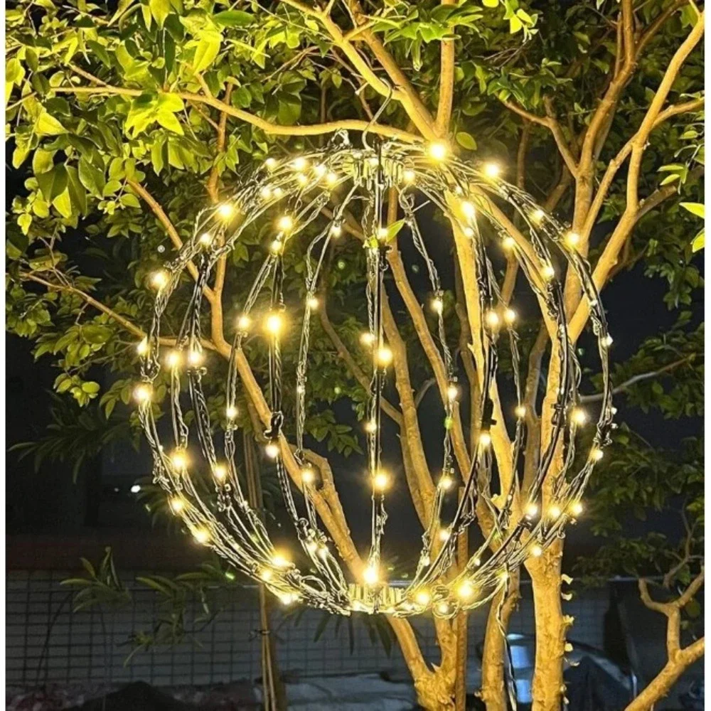 16 Inch LED Light Balls Hanging Tree Globe Light Festive Wedding White Fold Flat